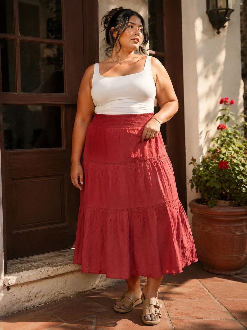 #C7- Rhea Tiered Moroccan Print Skirt XL